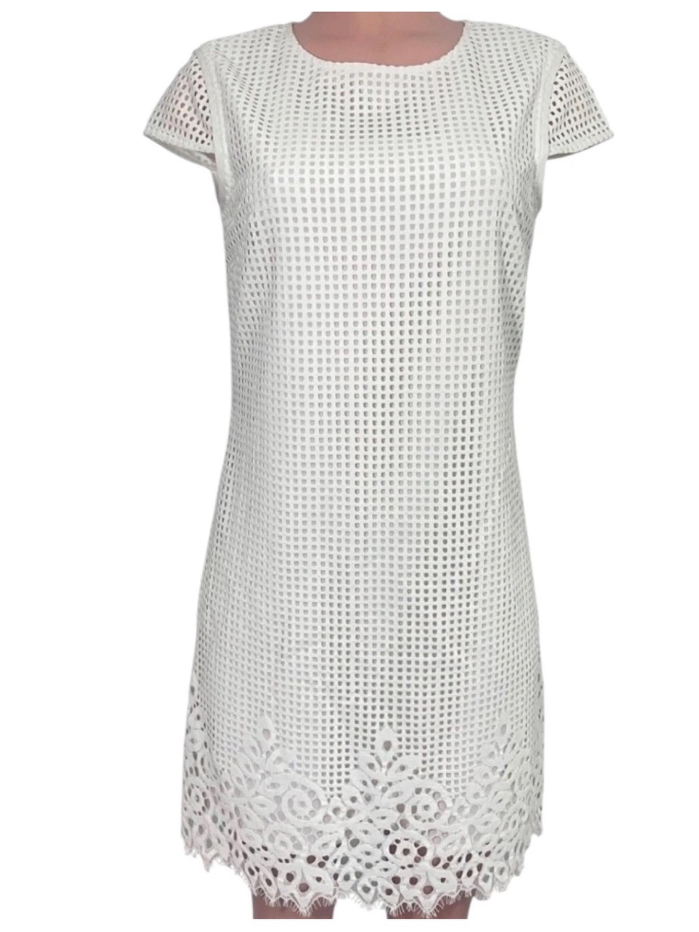Jude Connally White Eyelet lace sheath midi dress Sz S